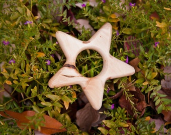 Little Star maple teether by BANDY with handmade beeswax and jojoba oil finish, salvaged wood.