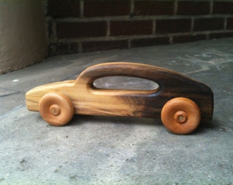 Roll 'Em Car by BANDY. Large 12" long body with handle, salvaged poplar body, maple wheels, oak axles, durable and fun