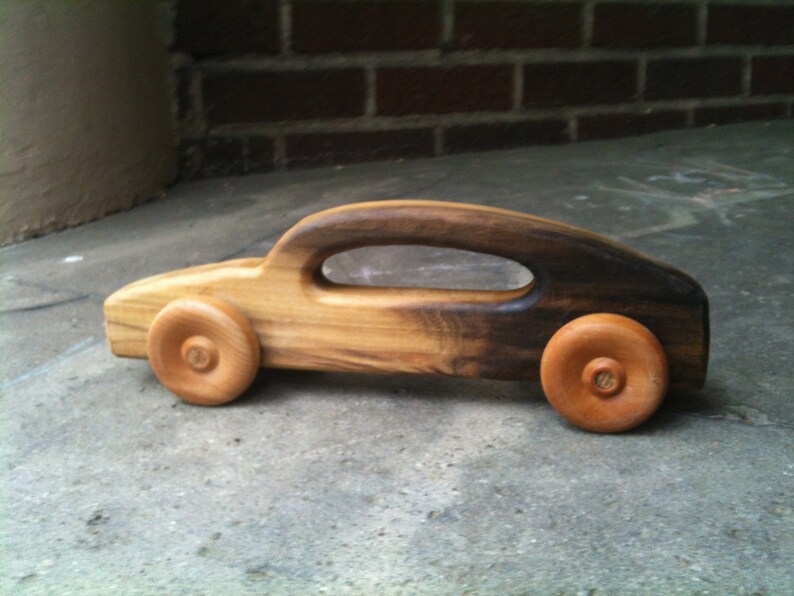 Roll 'Em Car by BANDY. Large 12 long body with handle, salvaged poplar body, maple wheels, oak axles, durable and fun image 1