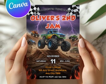 Invitación de cumpleaños editable de Monster Truck / Invitación imprimible (Descarga instantánea)