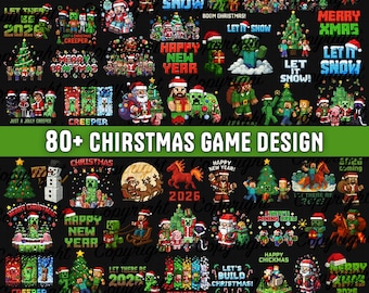 Gamer Christmas PNG Bundle, Funny Pixel Block Designs (Digital Download)