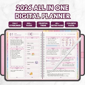 2026 Digital Planner: Pink Pastel Celestial Theme (Hyperlinked PDF)