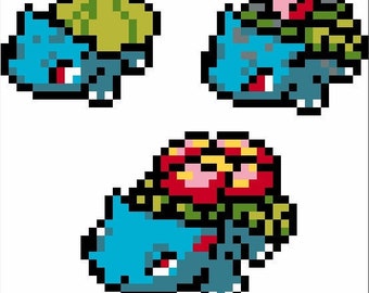 Pokemon: Bulbasaur and Evolutions Cross-Stitch/Perler Beads digital pattern