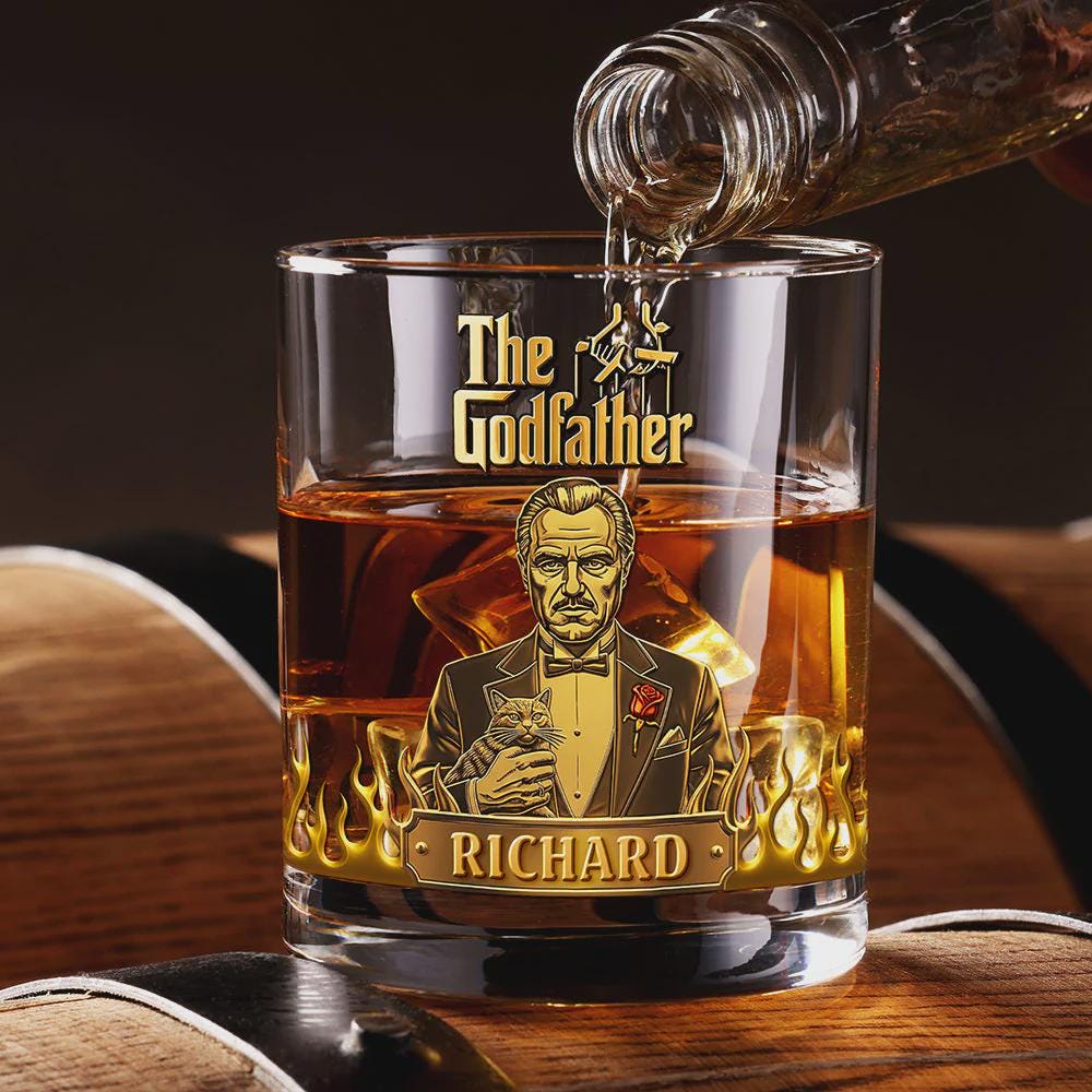 Personalized Godfather Whiskey Glass – Engraved Rocks Glass for Men, Custom Name Bourbon Glass, Mafia Movie Gift for Dad & Husband