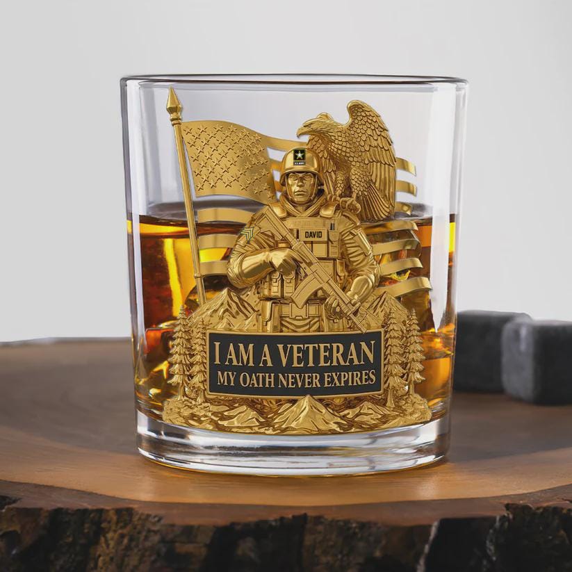 Veteran Whiskey Glass – I Am A Veteran My Oath Never Expires – Patriotic Military Gift for Army, Navy, Air Force & Marines