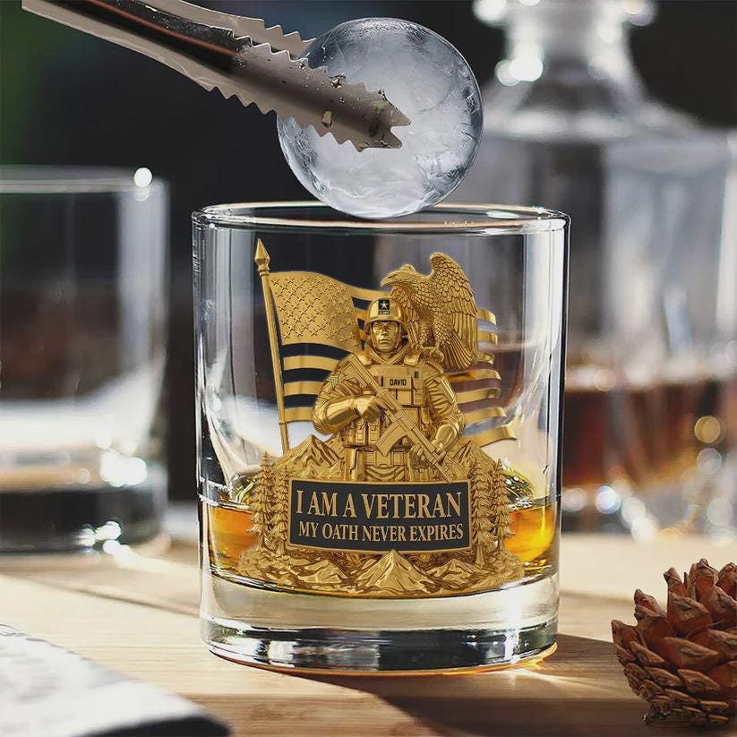 Veteran Whiskey Glass – I Am A Veteran My Oath Never Expires – Patriotic Military Gift for Army, Navy, Air Force & Marines