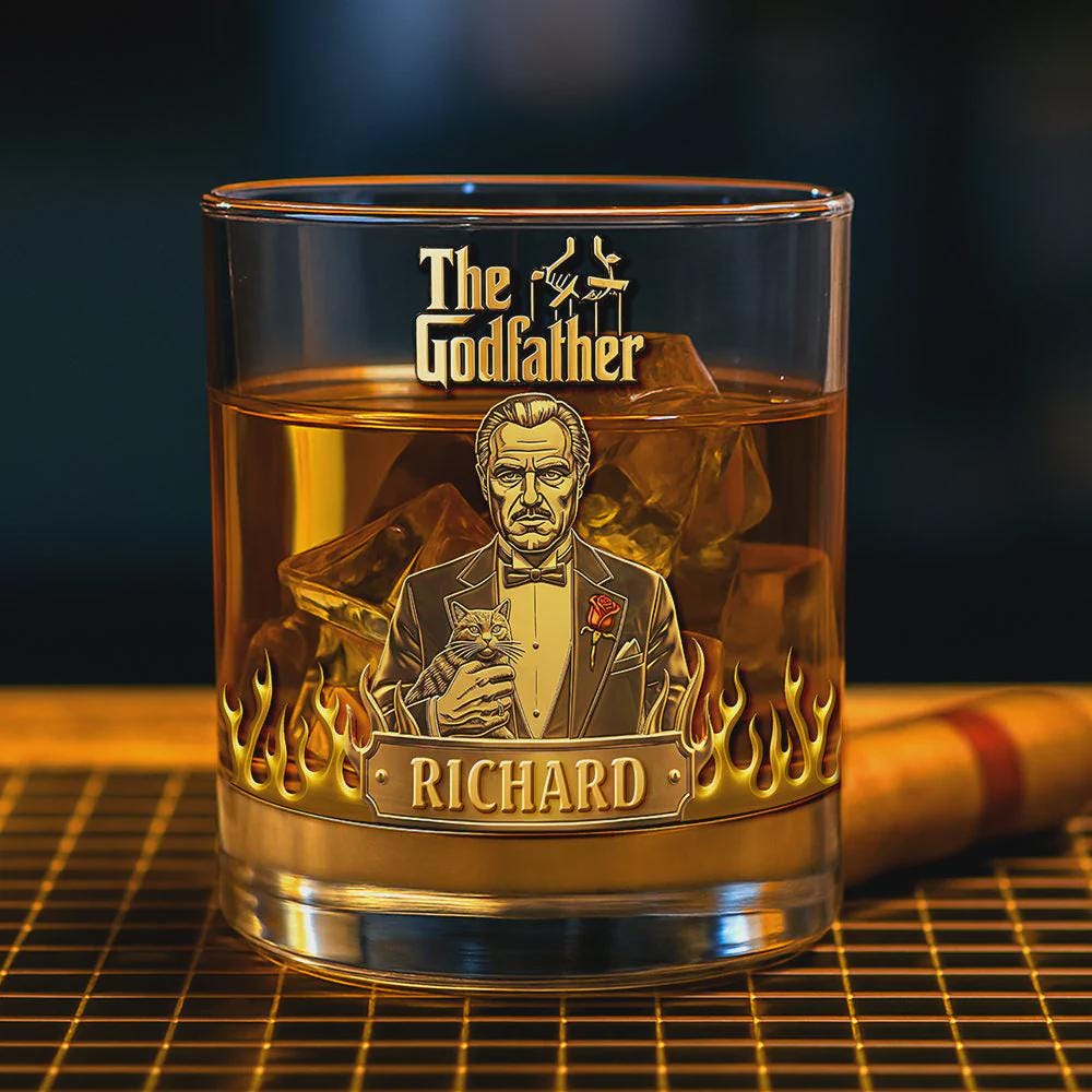Personalized Godfather Whiskey Glass – Engraved Rocks Glass for Men, Custom Name Bourbon Glass, Mafia Movie Gift for Dad & Husband