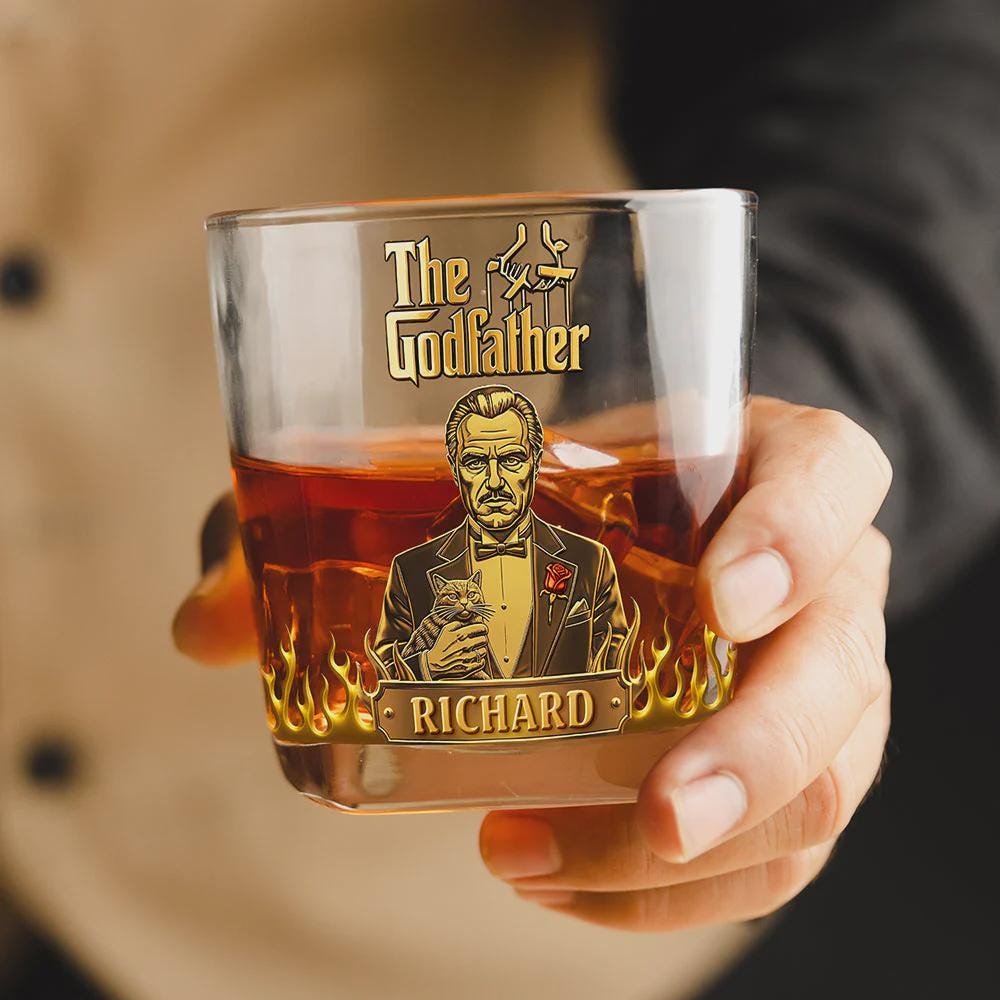 Personalized Godfather Whiskey Glass – Engraved Rocks Glass for Men, Custom Name Bourbon Glass, Mafia Movie Gift for Dad & Husband