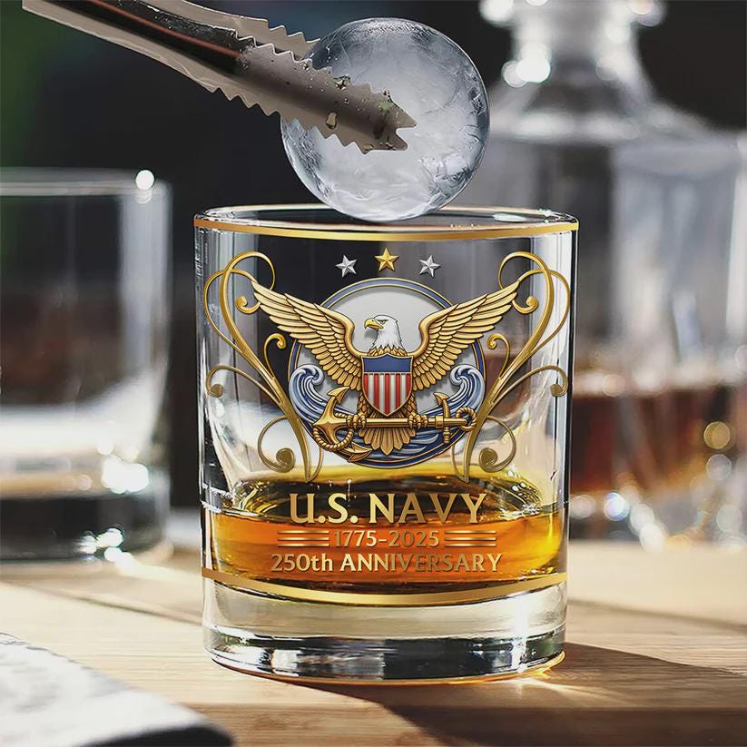 US Marine Corps 250th Anniversary Whiskey Glass – Semper Fidelis Eagle Globe Anchor Tribute – Military Veteran Gift 1775–2025