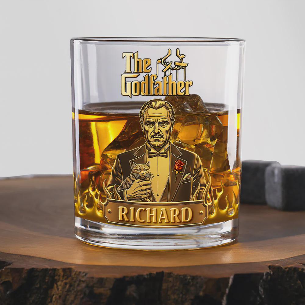 Personalized Godfather Whiskey Glass – Engraved Rocks Glass for Men, Custom Name Bourbon Glass, Mafia Movie Gift for Dad & Husband