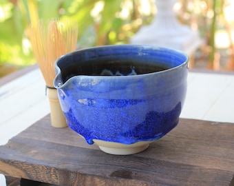 Handmade Speckled Blue Matcha Bowl | Katakuchi Chawan| Dripping Chawan