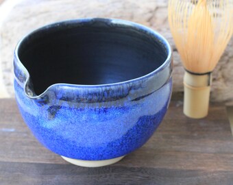 Handmade Speckled Blue Matcha Bowl | Katakuchi Chawan