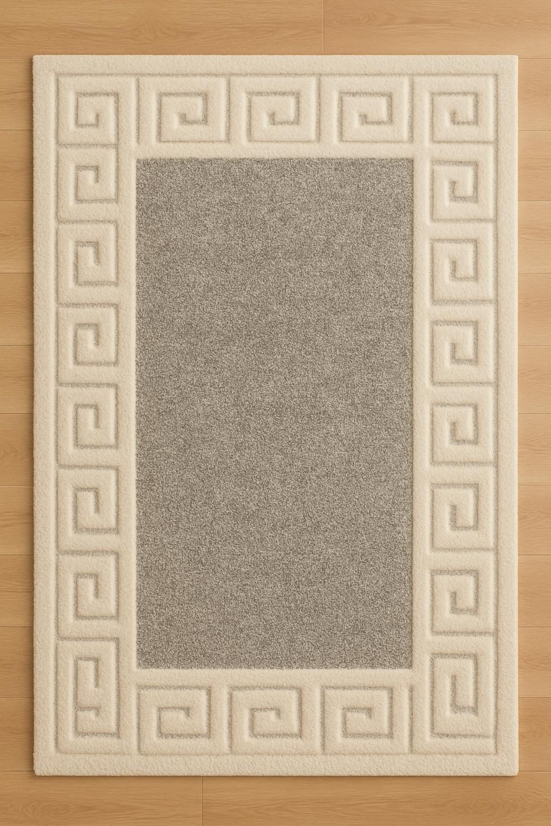 Modern Greek Key Border Rug, Soft Grey & Ivory Hand-tufted Wool Area ...