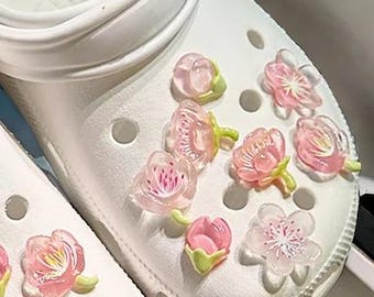 Pink Purple Blue Pastel Cherry Blossom Flowers Full Shoe Charm Set - Birthday Gift for Girls - Set of 16