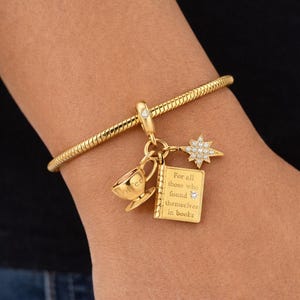 Pandora Compatible Book Readers Charm Gift, Coffee Lover Charm, Unique Book Lovers Gift, European Charm Bead Best Minimalist Gift For Her 画像 2