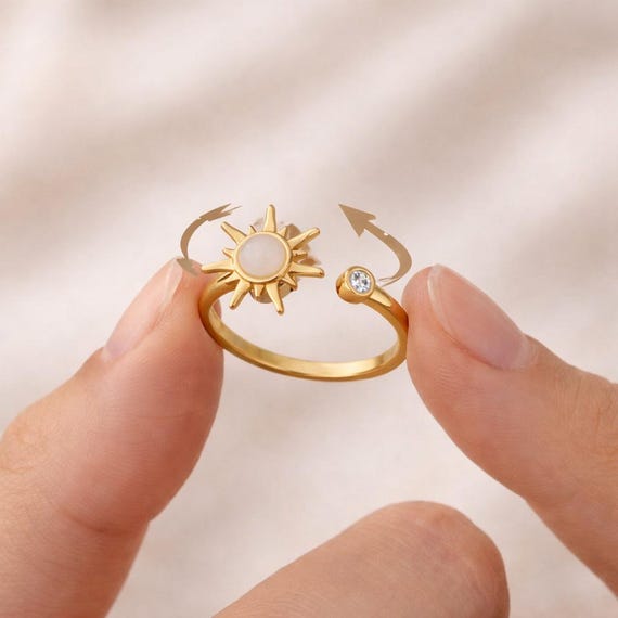 Sun Spinner Ring, Adjustable Spinner Fidget Ring, Gold and Silver Sunburst Rotating Ring for Anxiety, Gift For Her, Gift for Girlfriend