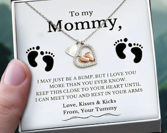 To My Mommy Necklace - Perfect Gift for New Moms, Moms-to-Be, and Baby Showers | To My Mommy Baby Feet Heart Necklace
