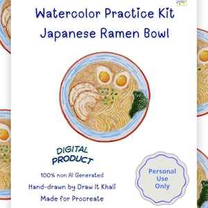 Procreate Watercolor Painting Practice Kit and Printable Outline (Digital Download) - Japanese Ramen Bowl