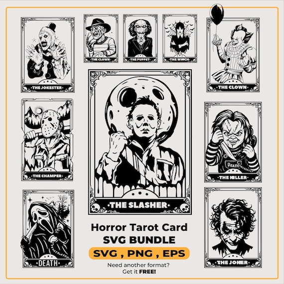 Horror Tarot Card SVG Bundle: Halloweens Ghost Face Clown Sublimation | ghosface svg