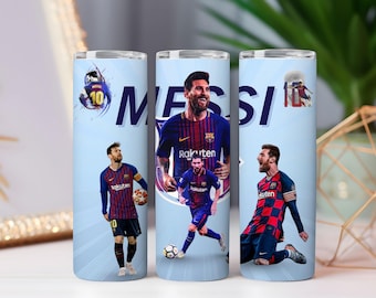 Envoltura para vaso de fútbol de la leyenda del fútbol Messi: Diseño de campeón azul (descarga digital PNG)