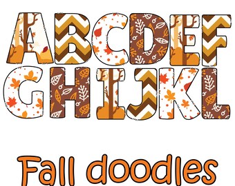 Fall Alphabet PNG Clipart: Doodle Font (Digital Download)