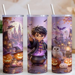 Harry Potter Halloween 20oz Skinny Tumbler-Folie (PNG), Zaubererjunge, Eule, Schloss, Kürbiskessel, Sublimationsdesign, Digitaler Download
