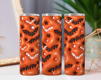 Envoltorio de vaso espeluznante de Halloween: diseño de fantasma, calabaza y murciélago (descarga digital PNG)