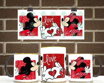 Maus Paar Liebe 11oz 15oz Becher Wrap PNG | Romantische Cartoon Kaffeetasse Sublimationsentwurf | Digitaler Download