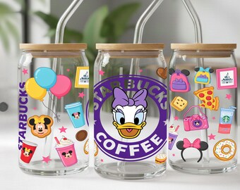 Niedliche Maus-Ente-Etikette für 473-ml-Libbey-Glasdosen (PNG) | Rosa-lila Kaffee-Sublimationsdesign | Digitaler Download