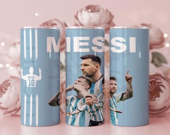 Paquete de 2 vasos de Messi, leyenda del fútbol: diseño de campeón azul (descarga digital PNG)