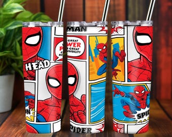 Web Hero 20oz Becherfolie (PNG) | Comic-Superhelden-Design für schmale Becher (Sublimationsdruck) | Digitaler Download