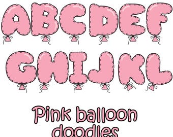Alfabeto de globos rosas PNG: Fuente Doodle (Descarga digital)