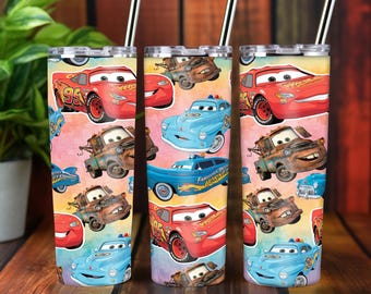 Niedliche Rennwagen-Folie für 20-oz-Becher (PNG) | Cartoon-Rennwagen-Muster für schmale Becher (Sublimationsdesign) | Digitaler Download