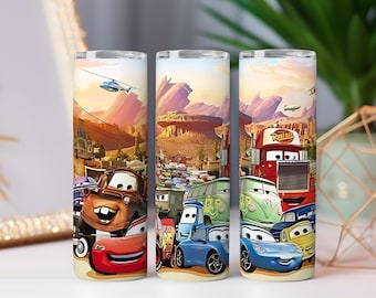 Envoltura de vaso de coche de dibujos animados PNG: Bandera a cuadros de 20 oz/30 oz (Descarga digital)