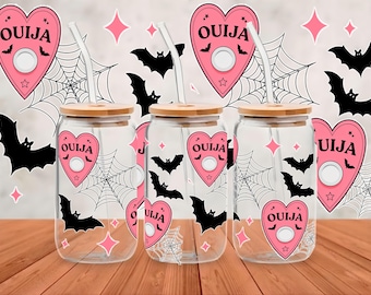 Ouija Halloween Tumbler Wrap | Pink Bat Spiderweb Design (Digital Download)