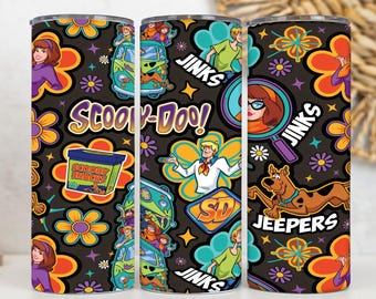 Retro Mystery Gang 20oz Becherfolie (PNG) | Cartoon-Hund und Freunde Design für schmale Becher (Sublimationsdruck) | Digitaler Download