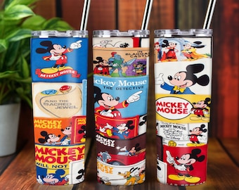 Vintage-Cartoon-Maus-Design für 20-oz-Becher (PNG) | Retro-Charakter-Collage-Design für schmale Becher (Sublimationsdruck) | Digitaler Download