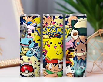 Anime-Monster-Becherfolie (PNG) | Sublimationsdesign für schmale 20-oz-Becher | Niedliche Collage mit Elektro-Kreaturen (digitaler Download)