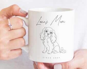 Cavalier King Charles Spaniel Mug, Personalised Line Art Dog Lover Coffee Cup