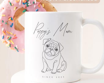 Personalised Pet Pug Mug, Gift for Pug Owner, Custom Dog Mum & Dad, Memorial Art, Pug Lover Present