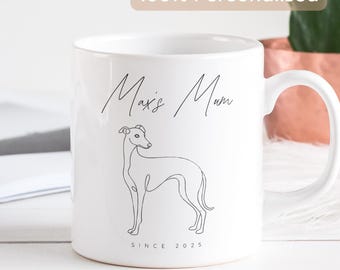 Personalised Sighthound Mug, Custom Dog Mum Gift, Whippet Art Present, Whippet Coffee Cup, Pet Name Gift for Dog Owner