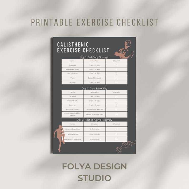 Calisthenics Workout Checklist • 6‑day Training Planner – Printable Fitness Log - Etsy