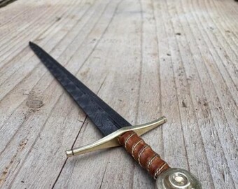 Handmade Damascus Steel Sword | 38.5" Medieval Fantasy Decor | Custom Replica Collectible with Leather-Wrapped Grip