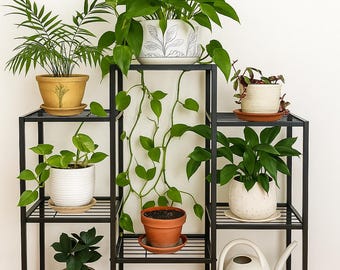 Modern Black Metal Plant Stand – 3-Tier Indoor Planter Shelf