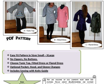 Tunic Top or Dress Women's Printable Sewing Pattern and PDF Sewing Tutorial