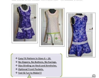 簡単な PDF 縫製パターン チュートリアル 1960 年代のモッズ レトロ風スクーター シフト ドレス 即時ダウンロード