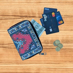 Kilim Coin Purse Mini Wallet Oriental Rug Pattern Boho Tapestry Card Holder Gift