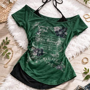 Maglietta corta vintage Y2K – Stampa con lettere e fiori – Stile streetwear grunge americano estivo da donna