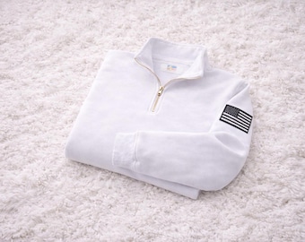 Sudadera con bordado de Epstein de J.E.E., bandera estadounidense bordada en las mangas, cuello alto con cremallera, ropa urbana unisex de gran tamaño.