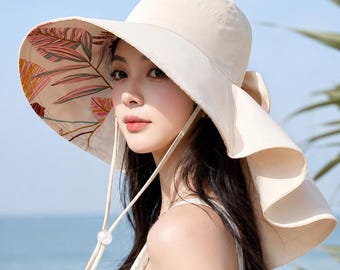 Sombrero de verano transpirable para mujer con elegante lazo, ideal para la playa, la piscina, las vacaciones y acampar.